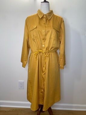 Women’s Mustard Yellow Button-Front Shirt Dress with Tie Waist NWT